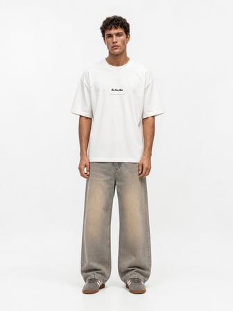 Erkek FFB Nakışlı Oversize T-Shirt Ekru