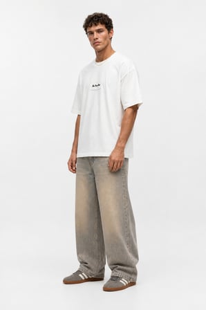 Erkek FFB Nakışlı Oversize T-Shirt Ekru