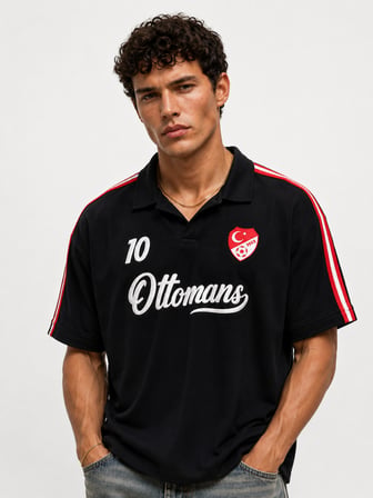 Erkek Türkiye Retro Forma T-Shirt Siyah