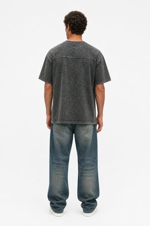 Erkek 22 Nakışlı Yıkamalı Oversize T-Shirt Siyah