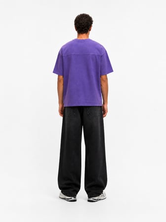 Erkek 22 Nakışlı Yıkamalı Oversize T-Shirt Mor