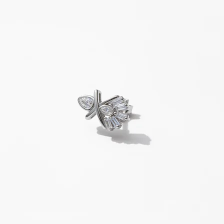 Earcuff Sıkıştırmalı Çelik Kıkırdak Küpe Baget Taşlı X Gümüş Renk         