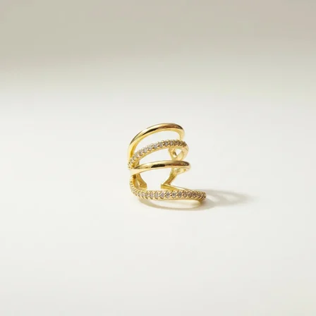 Earcuff Sıkıştırmalı Çelik Kıkırdak Küpe Çoklu Halka Görünümlü Altın Renk         