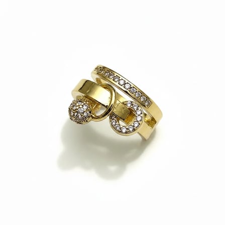 Earcuff Sıkıştırmalı Çelik Kıkırdak Küpe Çift Sıra Bantlı Halka Detaylı Zirkon Taşlı Altın  Renk         