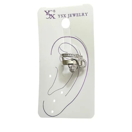 Earcuff Sıkıştırmalı Çelik Kıkırdak Küpe Çift Sıra Bantlı Halka Detaylı Zirkon Taşlı Gümüş Renk         