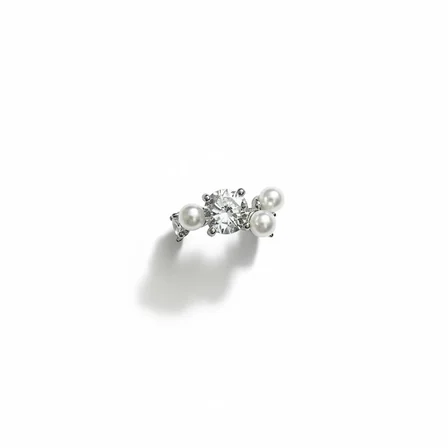 Earcuff Sıkıştırmalı Pirinç Kıkırdak Küpe İncili Taşlı Gümüş Renk         