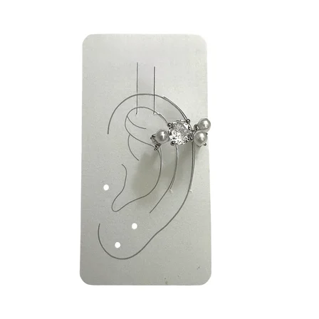Earcuff Sıkıştırmalı Pirinç Kıkırdak Küpe İncili Taşlı Gümüş Renk         