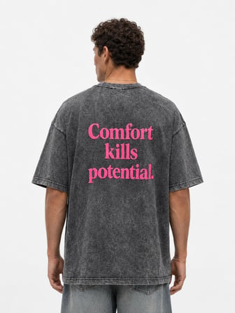 Erkek Puf Baskılı Yıkamalı Oversize T-Shirt Siyah