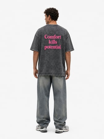 Erkek Puf Baskılı Yıkamalı Oversize T-Shirt Siyah