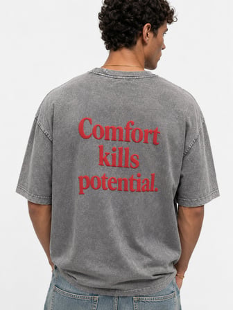 Erkek Puf Baskılı Yıkamalı Oversize T-Shirt Gri