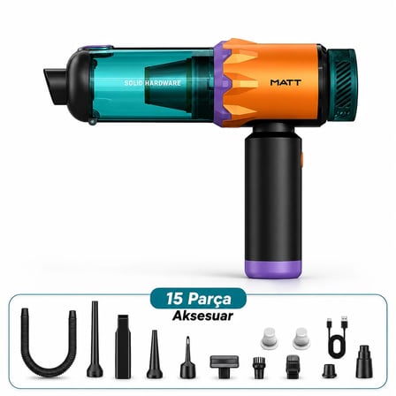 MATT MCV22 9000mAh Güçlü Bataryalı Araç Süpürgesi 22.000Pa Kablosuz Şarjlı El Tipi 220W Vakum & Üfleme Sarı