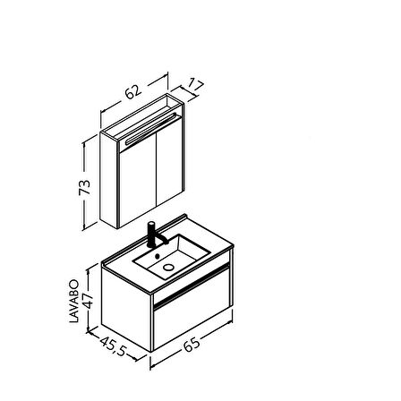 Duenos 65 Cm Banyo Dolabı Npl Aynalı - Boy Dolap Hariç