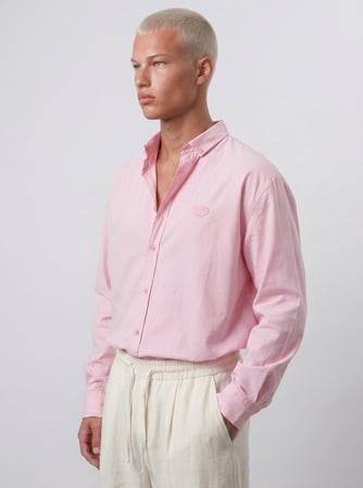 Erkek Dokulu Dolgun Oversize Gömlek Pembe