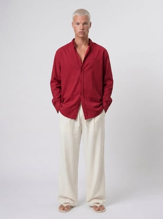 Erkek Dokulu Dolgun Oversize Gömlek Bordo