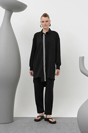 Puane Modal Kumaş Paraşüt Kumaş Garnili Tesettür İkili Takım