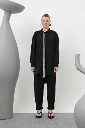 Puane Modal Kumaş Paraşüt Kumaş Garnili Tesettür İkili Takım