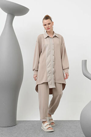 Puane Modal Kumaş Paraşüt Kumaş Garnili Tesettür İkili Takım