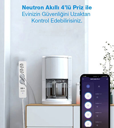 Neutron Akıllı Wi-fi Destekli 16a 4'lü Çocuk Kilitli Akım Korumalı Çoklu Priz