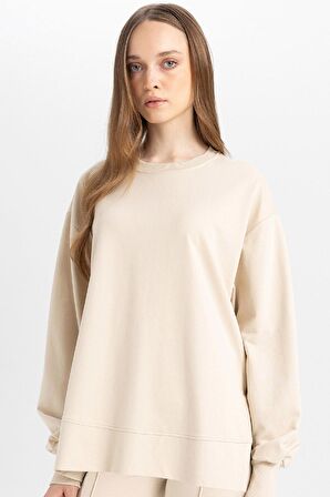 DeFacto Regular Fit Bisiklet Yaka Basic Düz Sweatshirt Tunik D4800AX24AUBG359