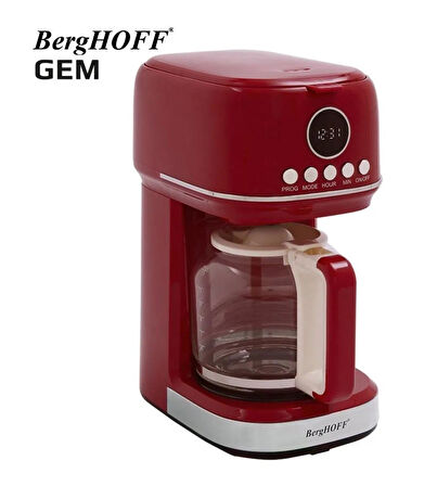 Berghoff GEM RETRO Kırmızı Filtre Kahve Makinesi + 1,7 Lt Retro Kettle Su Isıtıcı