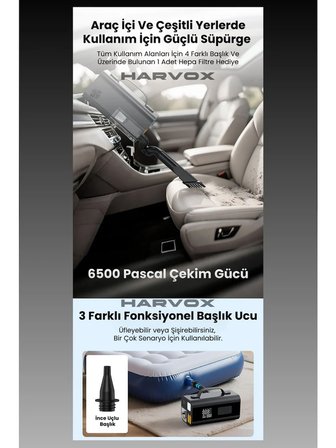 Harvox Süpürgeli Jump Starter Akü Takviye Cihazı 18.000MAH 10 in 1 Powerbank, Hava Kompresörü, LCD EKRAN,