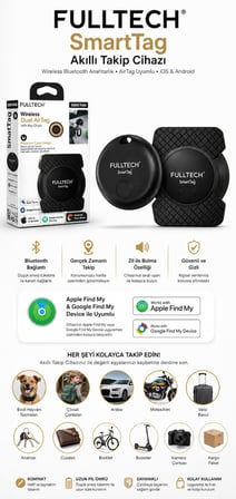 FULLTECH SmartTag Akıllı Takip Cihazı | iOS & Android Uyumlu Bluetooth GPS
