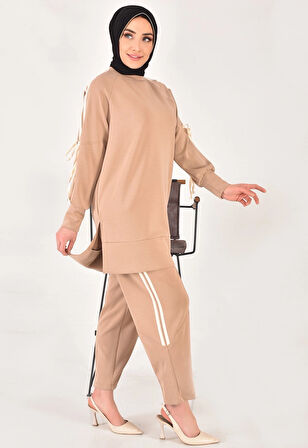 Puane Modal kumaş kol detaylı tesettür ikili takım
