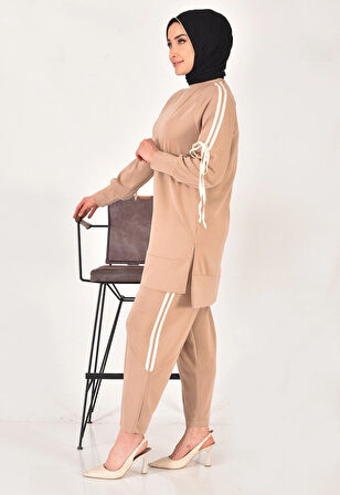 Puane Modal kumaş kol detaylı tesettür ikili takım