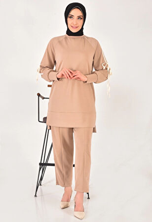 Puane Modal kumaş kol detaylı tesettür ikili takım