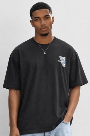 Erkek Itsbyzey Nakış Detaylı Oversize T-Shirt Siyah