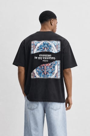 Erkek Itsbyzey Nakış Detaylı Oversize T-Shirt Siyah