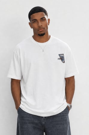 Erkek Itsbyzey Nakış Detaylı Oversize T-Shirt Ekru