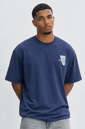 Erkek Itsbyzey Nakış Detaylı Oversize T-Shirt Lacivert