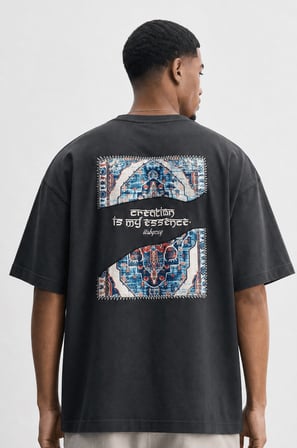 Erkek Itsbyzey Nakış Detaylı Oversize T-Shirt Füme