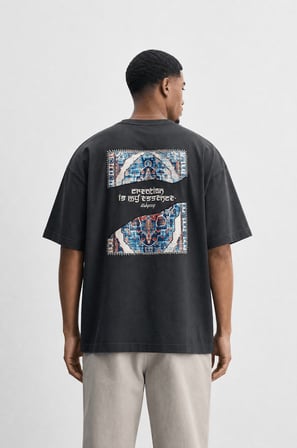 Erkek Itsbyzey Nakış Detaylı Oversize T-Shirt Füme