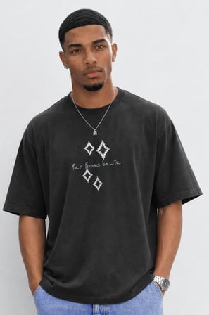 Erkek FFB Nakış Detaylı Oversize T-Shirt Siyah