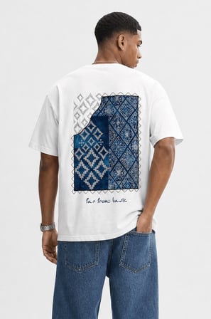 Erkek FFB Nakış Detaylı Oversize T-Shirt Ekru