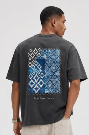 Erkek FFB Nakış Detaylı Oversize T-Shirt Füme