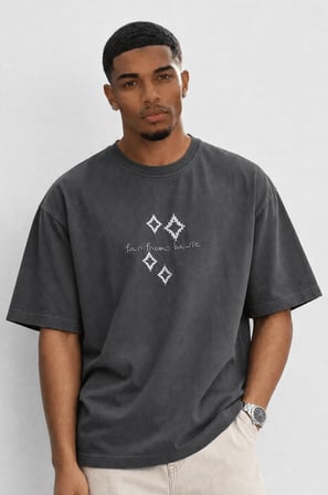 Erkek FFB Nakış Detaylı Oversize T-Shirt Füme