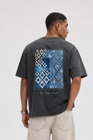 Erkek FFB Nakış Detaylı Oversize T-Shirt Füme