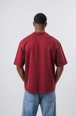 Erkek 24207 Baskılı Yıkamalı Oversize T-Shirt Bordo