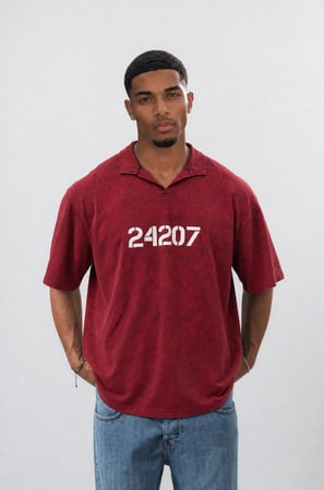 Erkek 24207 Baskılı Yıkamalı Oversize T-Shirt Bordo