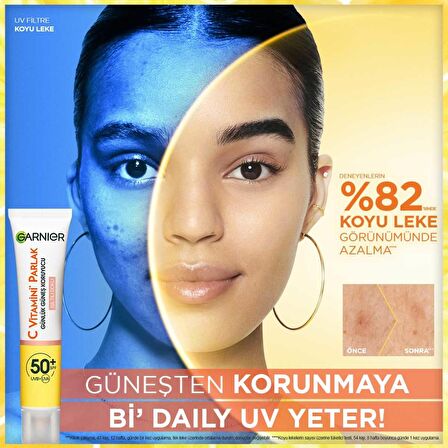 Garnier C Vitamini Parlak Günlük Güneş Koruyucu Fluid Yüz Kremi Işıltılı Doku SPF50+ 40 ml