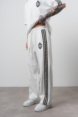 Erkek Şerit Detaylı Baggy Eşofman Altı Ekru