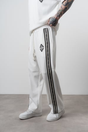 Erkek Şerit Detaylı Baggy Eşofman Altı Ekru