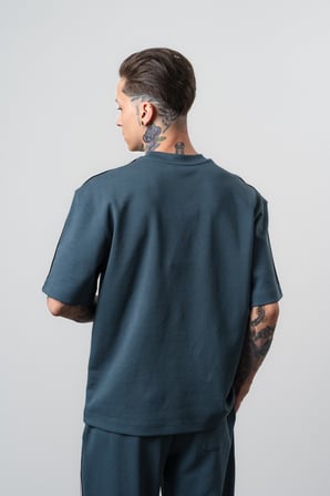 Erkek Şerit Detaylı Regular Fit T-Shirt Petrol