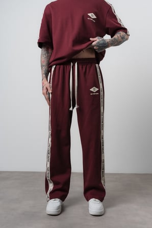Erkek FFB Şerit Detaylı Baggy Eşofman Altı Bordo