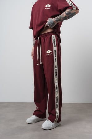 Erkek FFB Şerit Detaylı Baggy Eşofman Altı Bordo