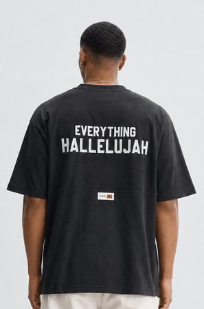 Erkek Hallelujah Baskılı Oversize T-Shirt Siyah
