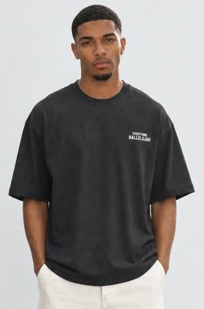 Erkek Hallelujah Baskılı Oversize T-Shirt Siyah